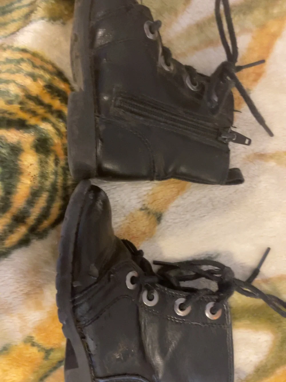 Kids Black Leather Lace-Up Ankle Boots